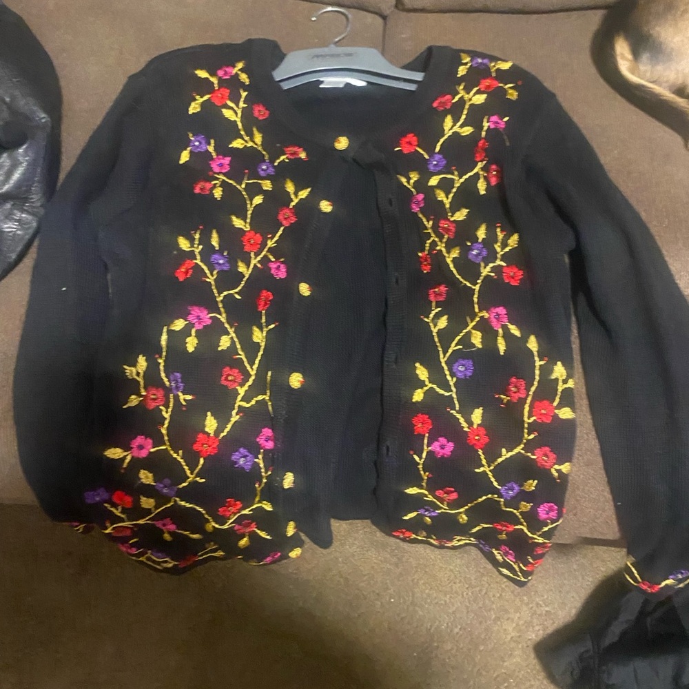 Floral Embroidered Black Jacket